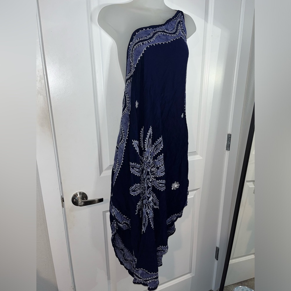 Advance Apparels Vintage Embroidered Tie Dye Boho Off the Shoulder Wrap Dress OS